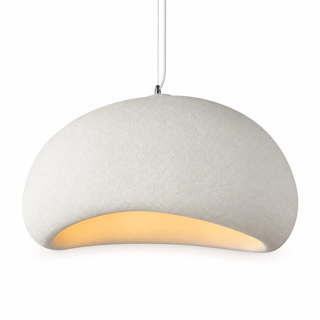 Suspension en résine wabi-sabi en forme de galet, blanc texturé