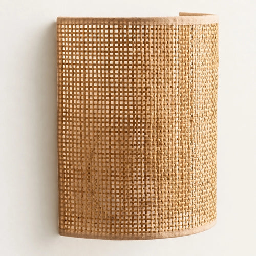 Applique murale en cannage rotin, forme demi-lanterne