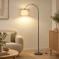 Lampadaire arc noir, abat-jour beige