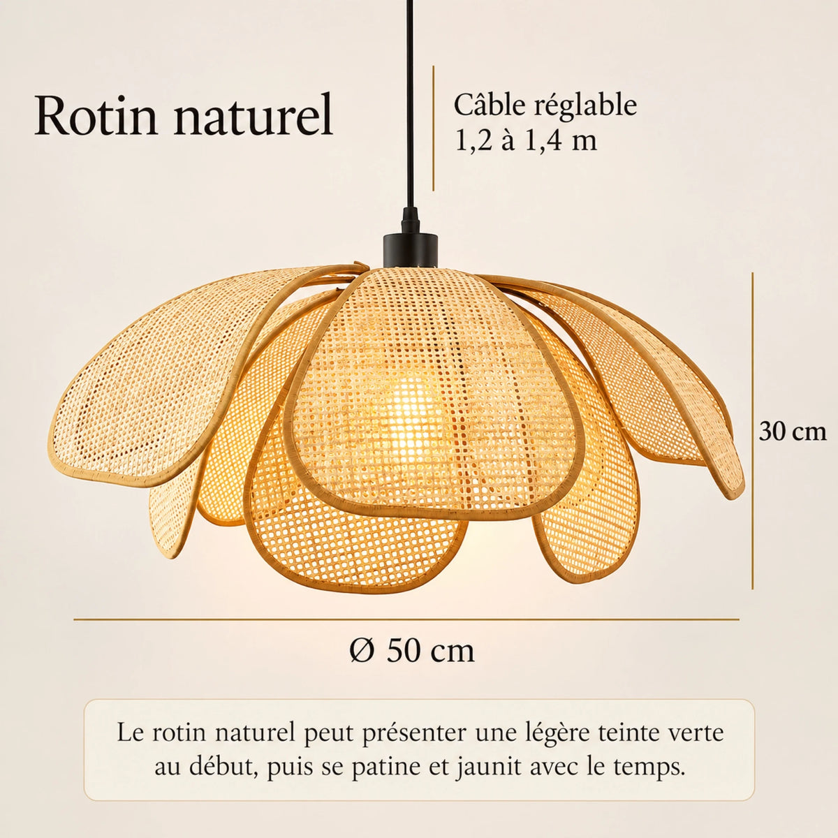 Suspension pétales en rotin 50 cm